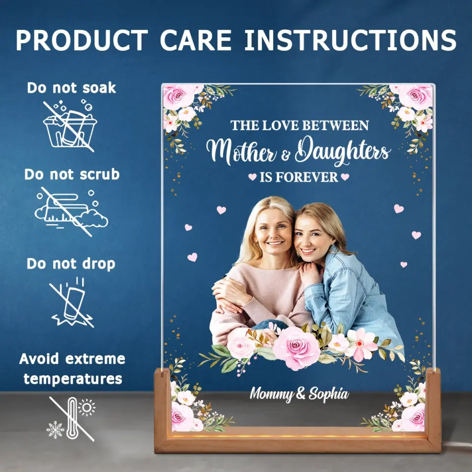 Photo personnalisée, unis pour toujours - Veilleuse LED 3D en noyer personnalisée pour la famille - Cadeau pour la fête des mères