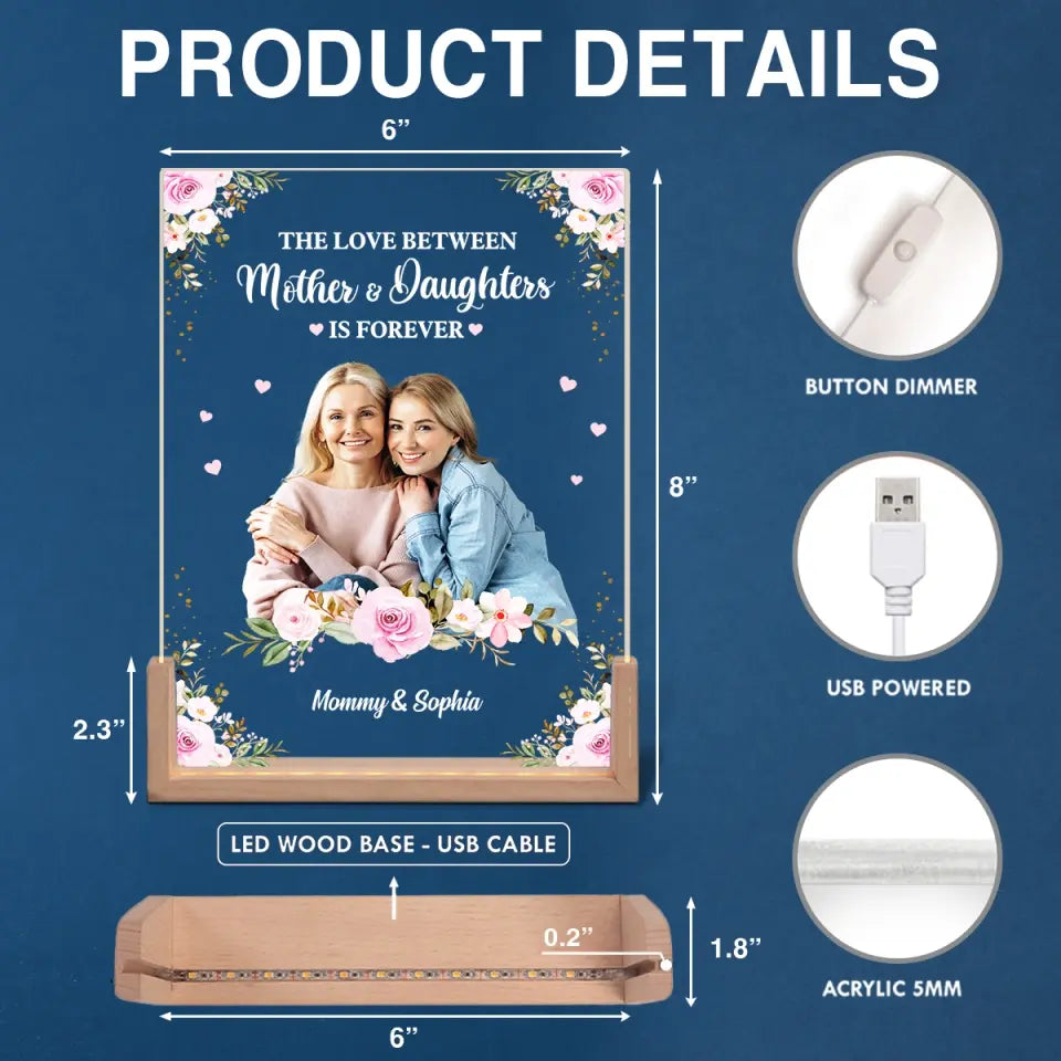 Photo personnalisée, unis pour toujours - Veilleuse LED 3D en noyer personnalisée pour la famille - Cadeau pour la fête des mères