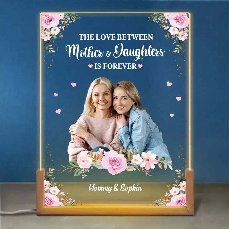 Photo personnalisée, unis pour toujours - Veilleuse LED 3D en noyer personnalisée pour la famille - Cadeau pour la fête des mères