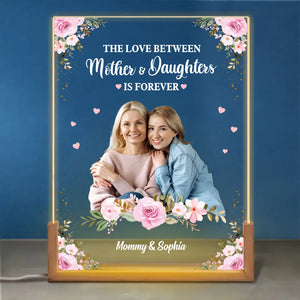 Photo personnalisée, unis pour toujours - Veilleuse LED 3D en noyer personnalisée pour la famille - Cadeau pour la fête des mères