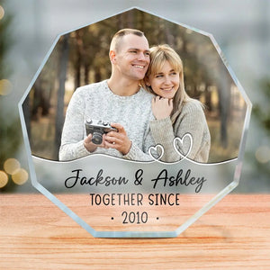 Photo personnalisée « Nous sommes ensemble depuis » – Plaque acrylique personnalisée en forme de nonagone pour couple – Cadeau pour mari et femme, anniversaire