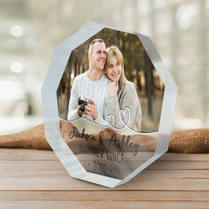 Photo personnalisée « Nous sommes ensemble depuis » – Plaque acrylique personnalisée en forme de nonagone pour couple – Cadeau pour mari et femme, anniversaire