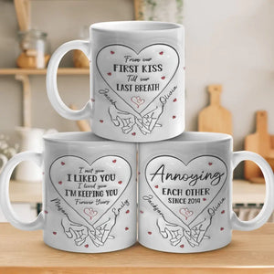 De notre premier baiser jusqu'à notre dernier souffle - Tasse personnalisée à effet gonflé 3D pour couple - Cadeau pour mari et femme, anniversaire