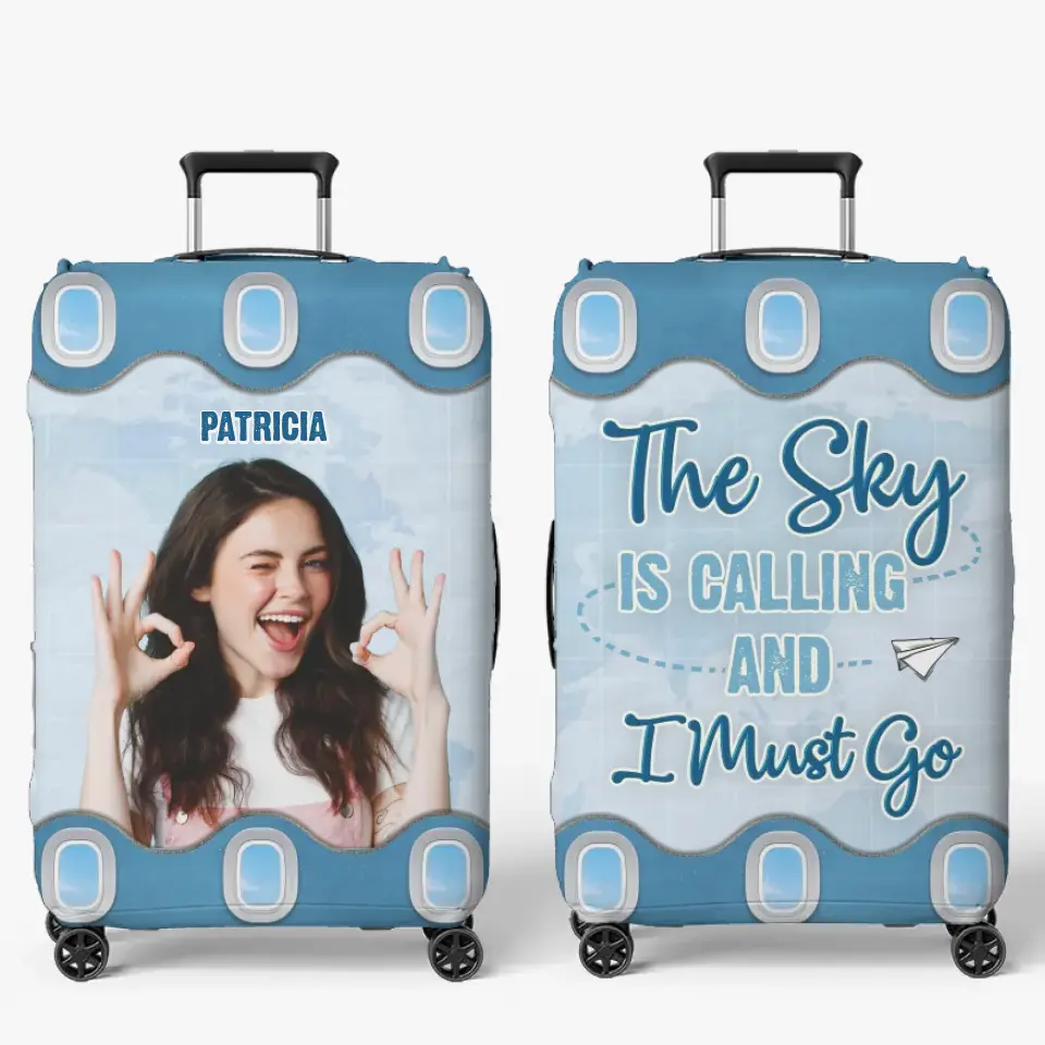 Housse de bagage personnalisée avec photo « Je suis une fille qui aime voyager » - Cadeau de vacances, cadeau pour les amoureux du voyage d'aventure