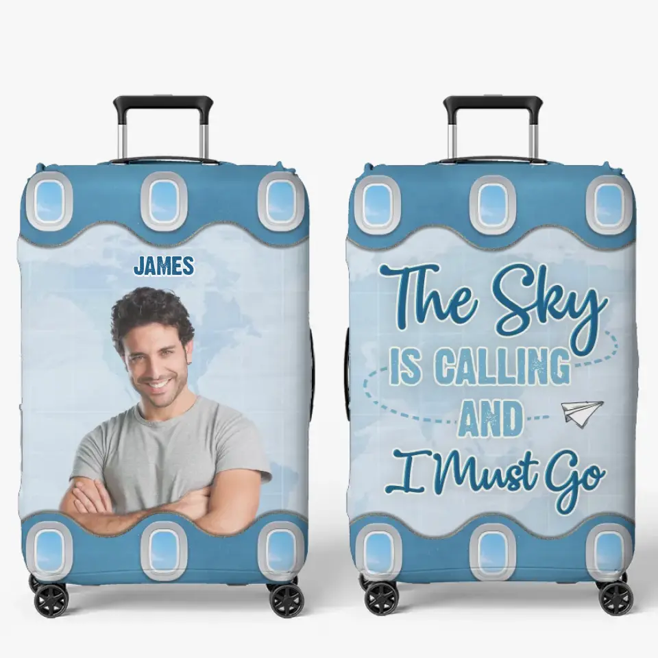 Housse de bagage personnalisée avec photo « L'été vous appelle » - Cadeau de vacances, cadeau pour les amoureux du voyage d'aventure