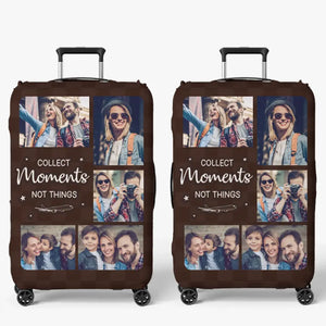 Housse de bagage personnalisée avec photo, collectionnez des moments, pas des choses - Cadeau de voyage pour les vacances, cadeau pour les amoureux du voyage d'aventure