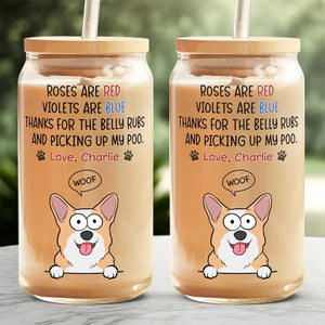 Merci pour les caresses sur le ventre ! Tasse en verre personnalisée pour chien, tasse à café glacé ! Cadeau pour les propriétaires d'animaux et les amoureux des animaux.