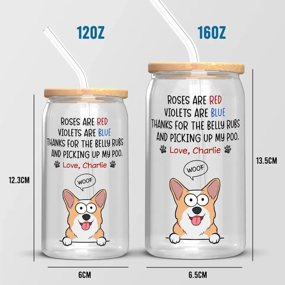 Merci pour les caresses sur le ventre ! Tasse en verre personnalisée pour chien, tasse à café glacé ! Cadeau pour les propriétaires d'animaux et les amoureux des animaux.