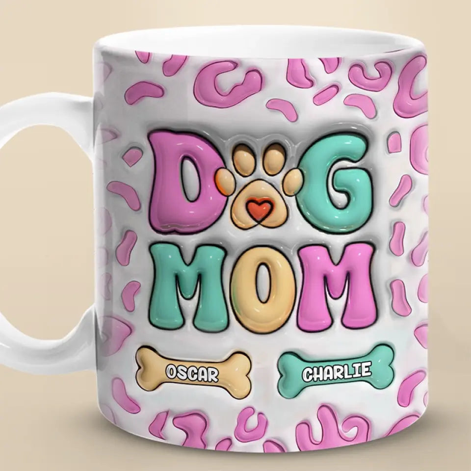 Tasse personnalisée avec motif chien « Mama Eat Drink And Be Merry » en 3D avec effet gonflable – Cadeau pour les propriétaires et les amoureux des animaux