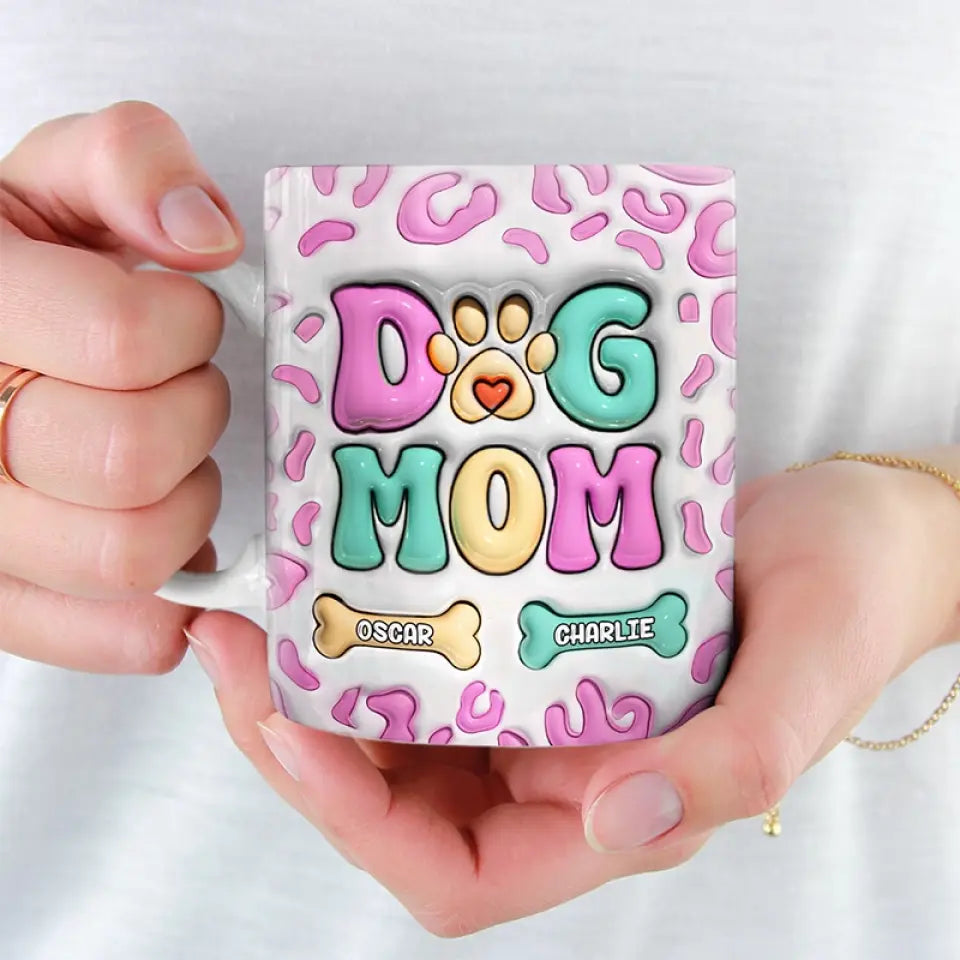 Tasse personnalisée avec motif chien « Mama Eat Drink And Be Merry » en 3D avec effet gonflable – Cadeau pour les propriétaires et les amoureux des animaux
