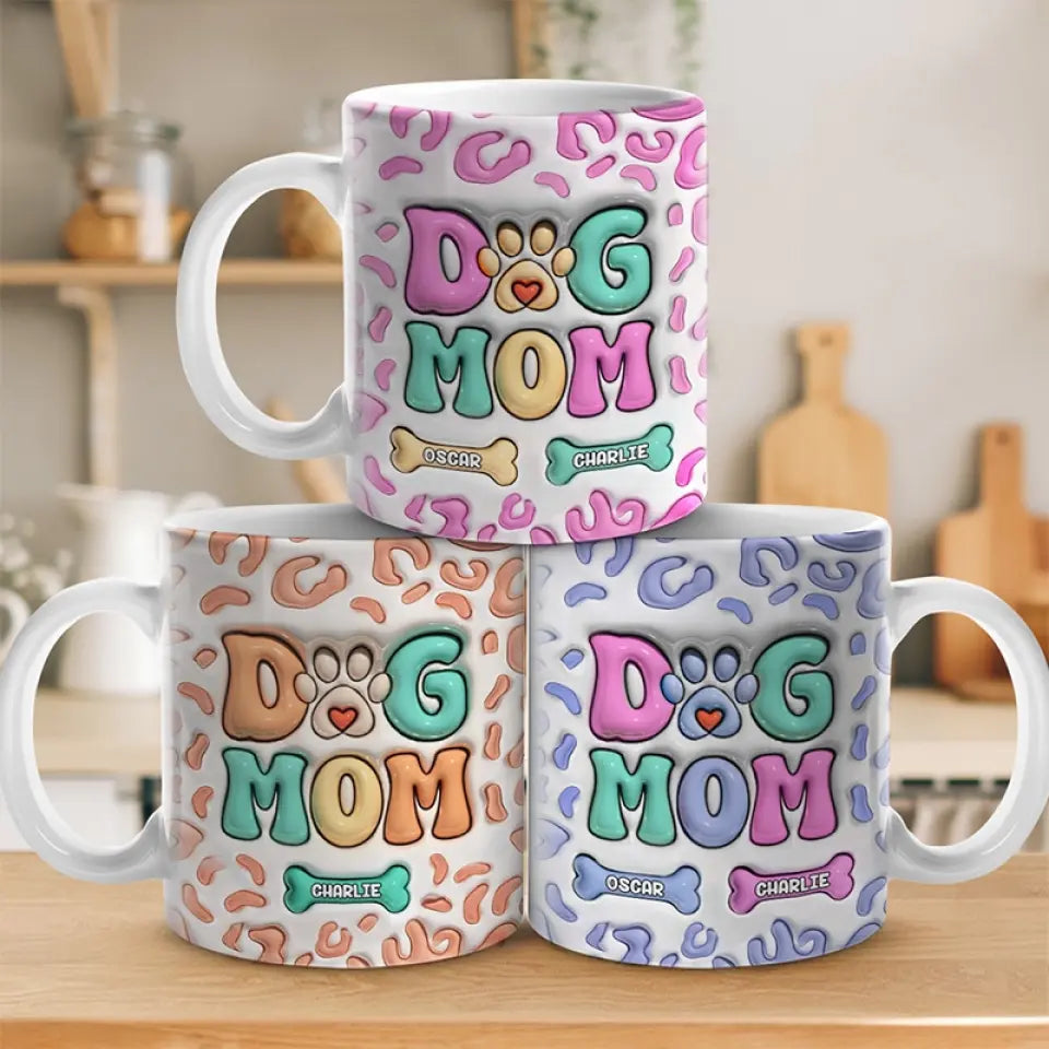 Tasse personnalisée avec motif chien « Mama Eat Drink And Be Merry » en 3D avec effet gonflable – Cadeau pour les propriétaires et les amoureux des animaux