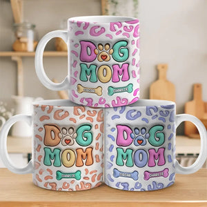 Tasse personnalisée avec motif chien « Mama Eat Drink And Be Merry » en 3D avec effet gonflable – Cadeau pour les propriétaires et les amoureux des animaux