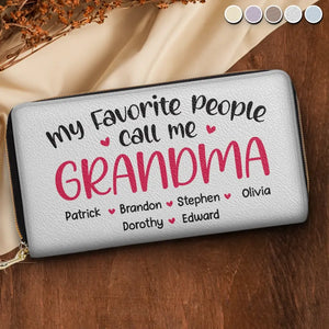 Mon peuple préféré m'appelle grand-mère - Portefeuille long en cuir personnalisé pour la famille - Cadeau pour la fête des mères, maman, grand-mère