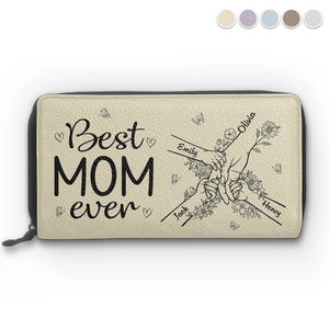 Nous avons la meilleure maman du monde - Portefeuille long en cuir personnalisé pour la famille - Cadeau pour la fête des mères, maman, grand-mère