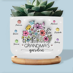 Fleurs dans le jardin de grand-mère - Pot de fleurs en céramique personnalisé avec effet gonflable 3D imprimé pour décoration d'intérieur - Cadeau de pendaison de crémaillère pour grand-mère