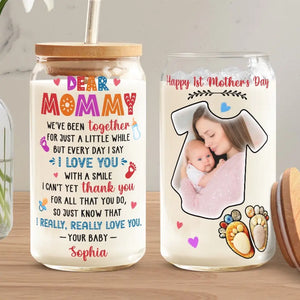Tasse en verre personnalisée avec photo « Je t'aime avec un sourire » - Tasse à café glacée personnalisée pour la famille - Cadeau pour la fête des mères, la fête des mères, la fête des mères, la fête des mères