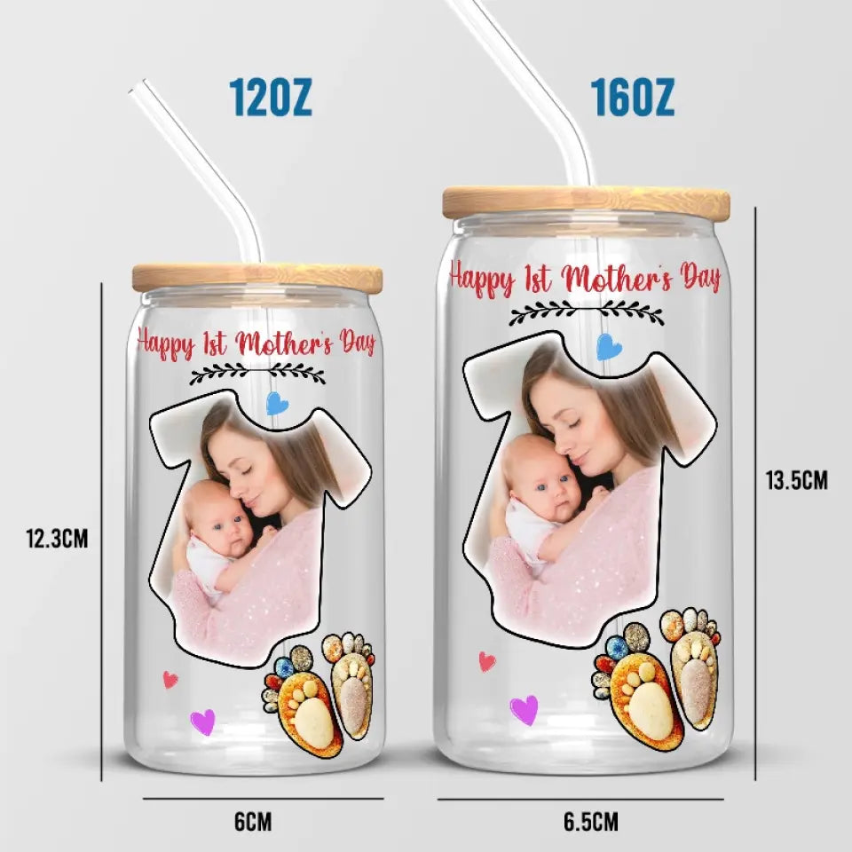 Tasse en verre personnalisée avec photo « Je t'aime avec un sourire » - Tasse à café glacée personnalisée pour la famille - Cadeau pour la fête des mères, la fête des mères, la fête des mères, la fête des mères