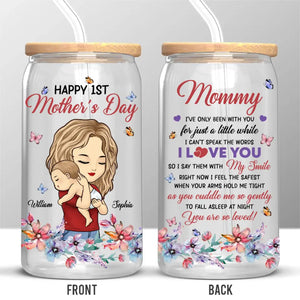 Je dis que je t'aime avec mon sourire - Tasse en verre personnalisée pour la famille, tasse à café glacé - Cadeau pour la fête des mères, baby shower, cadeau pour la première maman