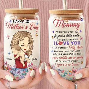 Je dis que je t'aime avec mon sourire - Tasse en verre personnalisée pour la famille, tasse à café glacé - Cadeau pour la fête des mères, baby shower, cadeau pour la première maman