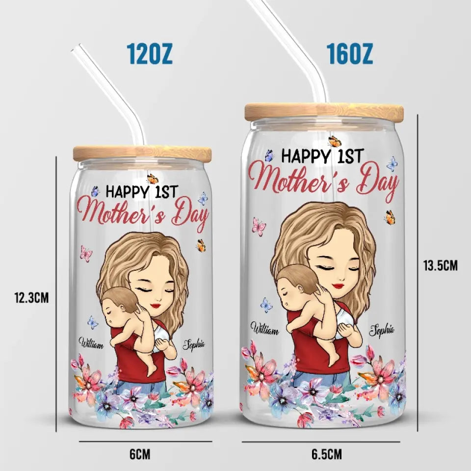 Je dis que je t'aime avec mon sourire - Tasse en verre personnalisée pour la famille, tasse à café glacé - Cadeau pour la fête des mères, baby shower, cadeau pour la première maman