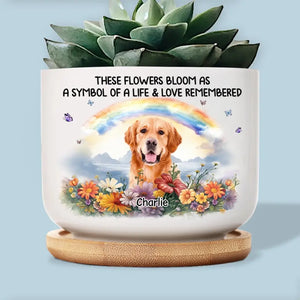 Photo personnalisée « Un morceau de mon cœur est au pont arc-en-ciel » - Pot de fleurs en céramique personnalisé pour décoration d'intérieur - Cadeau de condoléances pour les propriétaires et les amoureux des animaux