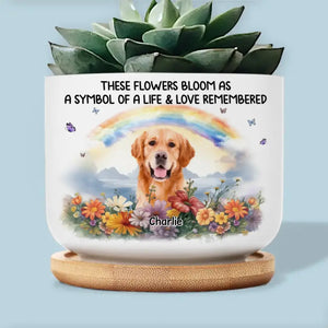 Photo personnalisée « Un morceau de mon cœur est au pont arc-en-ciel » - Pot de fleurs en céramique personnalisé pour décoration d'intérieur - Cadeau de condoléances pour les propriétaires et les amoureux des animaux