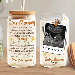 Photo personnalisée « J'ai hâte de te rencontrer » - Tasse en verre personnalisée pour la famille, tasse à café glacé - Cadeau pour la fête des mères, baby shower, première maman