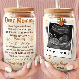 Photo personnalisée « J'ai hâte de te rencontrer » - Tasse en verre personnalisée pour la famille, tasse à café glacé - Cadeau pour la fête des mères, baby shower, première maman