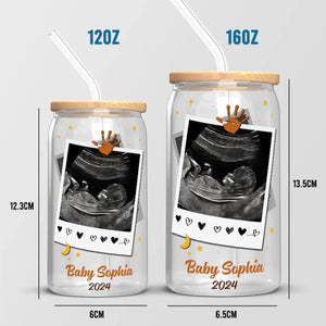 Photo personnalisée « J'ai hâte de te rencontrer » - Tasse en verre personnalisée pour la famille, tasse à café glacé - Cadeau pour la fête des mères, baby shower, première maman