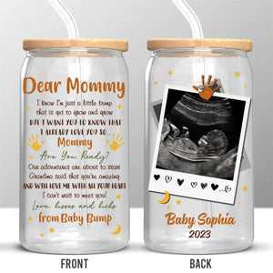 Photo personnalisée « J'ai hâte de te rencontrer » - Tasse en verre personnalisée pour la famille, tasse à café glacé - Cadeau pour la fête des mères, baby shower, première maman