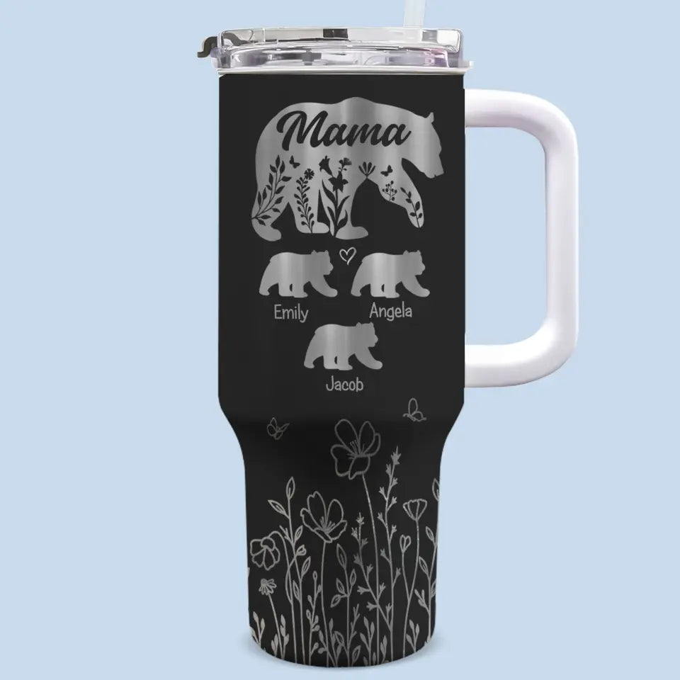 Mama Bear - Gobelet personnalisé en acier inoxydable de 113 ml avec poignée - Cadeau pour maman et grand-mère