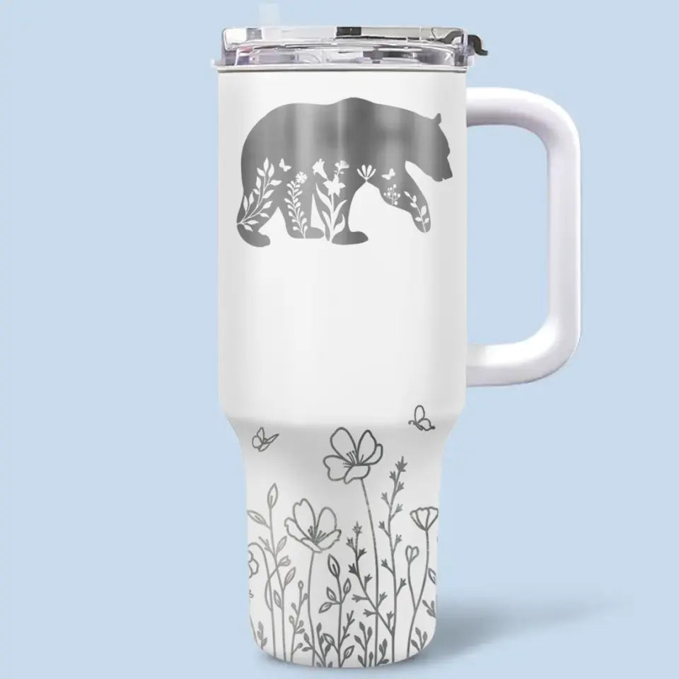 Mama Bear - Gobelet personnalisé en acier inoxydable de 113 ml avec poignée - Cadeau pour maman et grand-mère