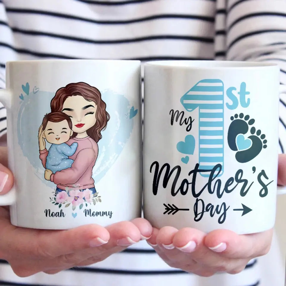 Le bonheur d'une mère est comme un phare - Mug personnalisé pour la famille - Cadeau pour la fête des mères, la baby shower, la première maman