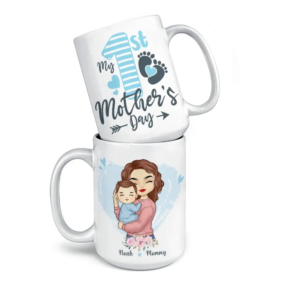 Le bonheur d'une mère est comme un phare - Mug personnalisé pour la famille - Cadeau pour la fête des mères, la baby shower, la première maman