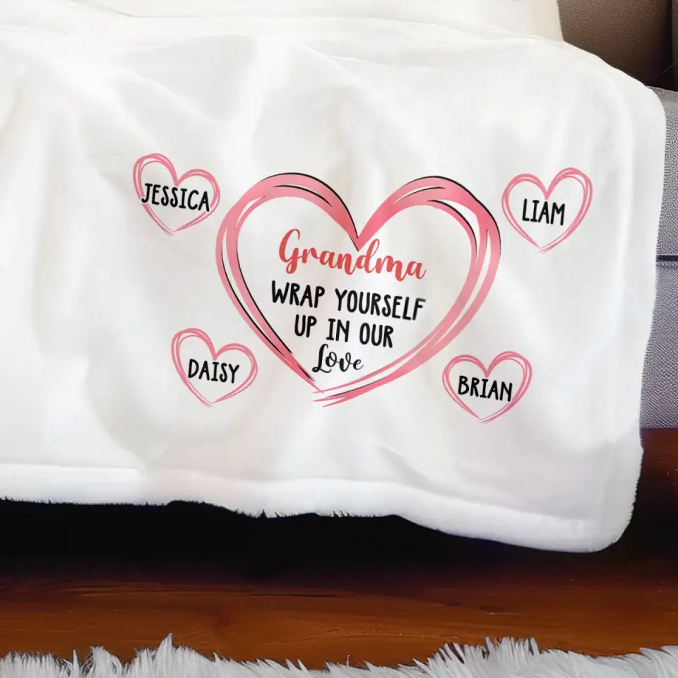 Enveloppez-vous de notre amour - Couverture familiale personnalisée - Fête des Mères, cadeau pour maman, grand-mère