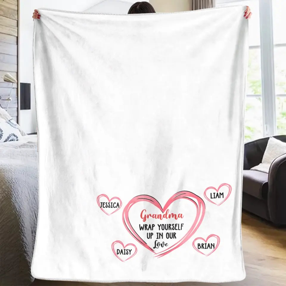 Enveloppez-vous de notre amour - Couverture familiale personnalisée - Fête des Mères, cadeau pour maman, grand-mère