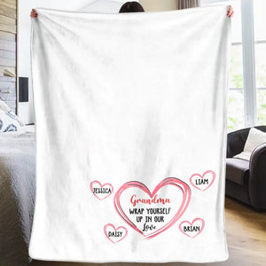 Enveloppez-vous de notre amour - Couverture familiale personnalisée - Fête des Mères, cadeau pour maman, grand-mère