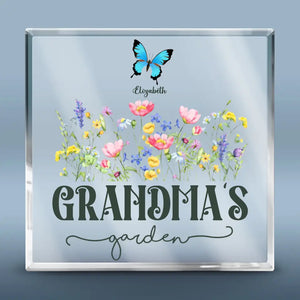 Des fleurs s'épanouissent dans le jardin d'amour de grand-mère - Plaque acrylique carrée personnalisée pour la famille - Cadeau pour maman et grand-mère