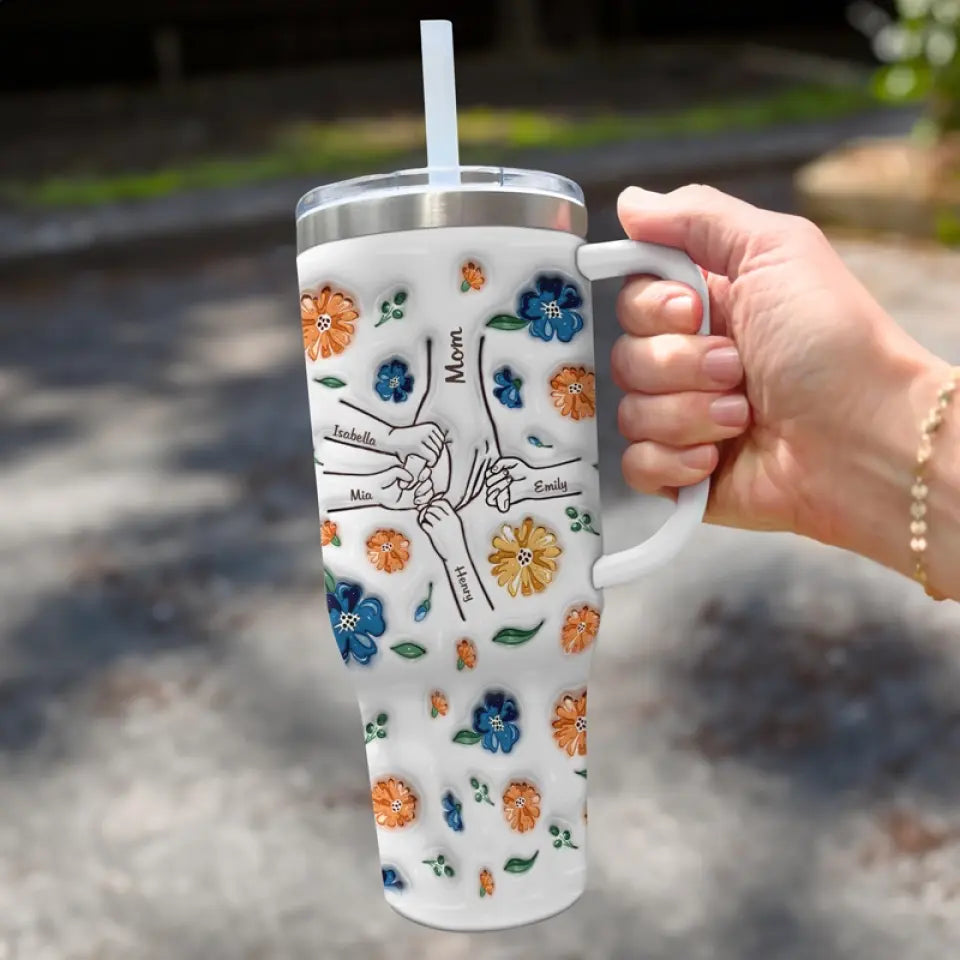 Maman nous a donné de l'amour - Gobelet personnalisé en acier inoxydable avec poignée, effet gonflé 3D, imprimé, 40 oz - Fête des Mères, cadeau pour maman, grand-mère