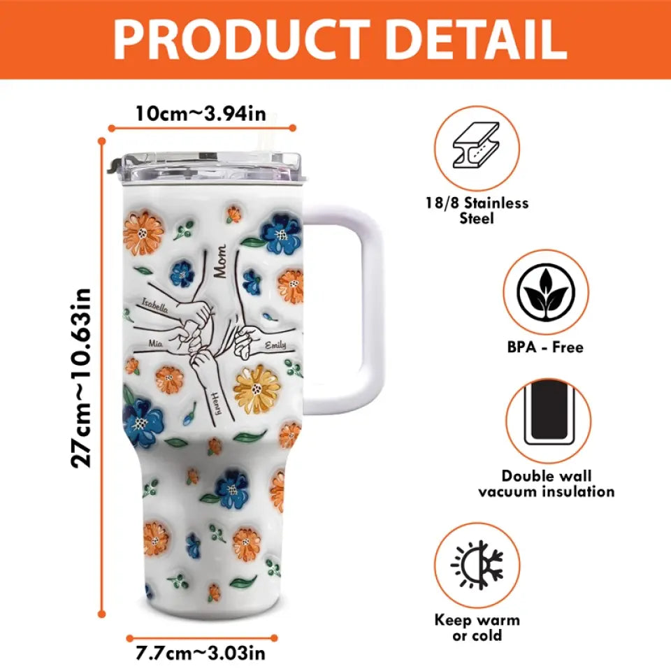 Maman nous a donné de l'amour - Gobelet personnalisé en acier inoxydable avec poignée, effet gonflé 3D, imprimé, 40 oz - Fête des Mères, cadeau pour maman, grand-mère
