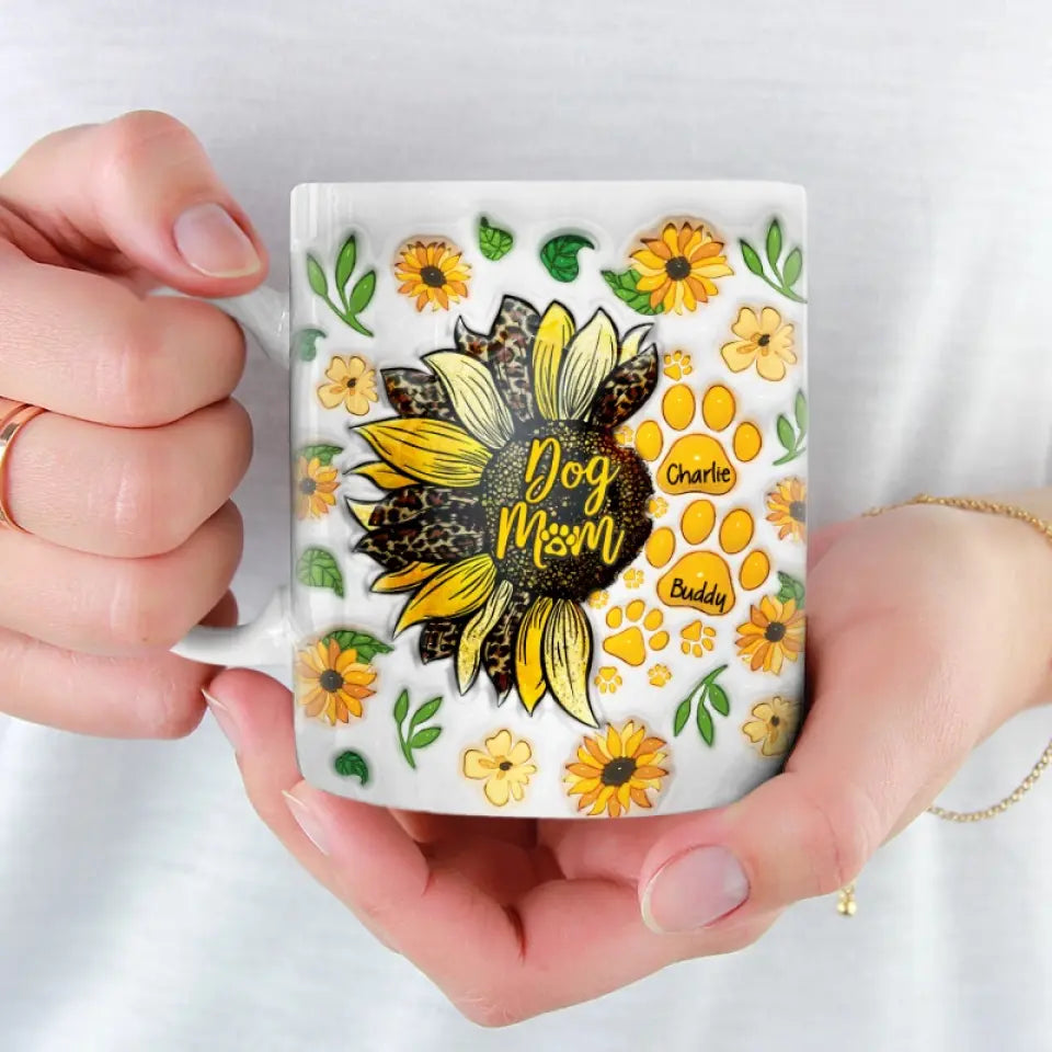Votre amour brille comme un tournesol - Mug personnalisé effet gonflé 3D pour chien et chat - Fête des Mères, cadeau pour les propriétaires d'animaux et les amoureux des animaux