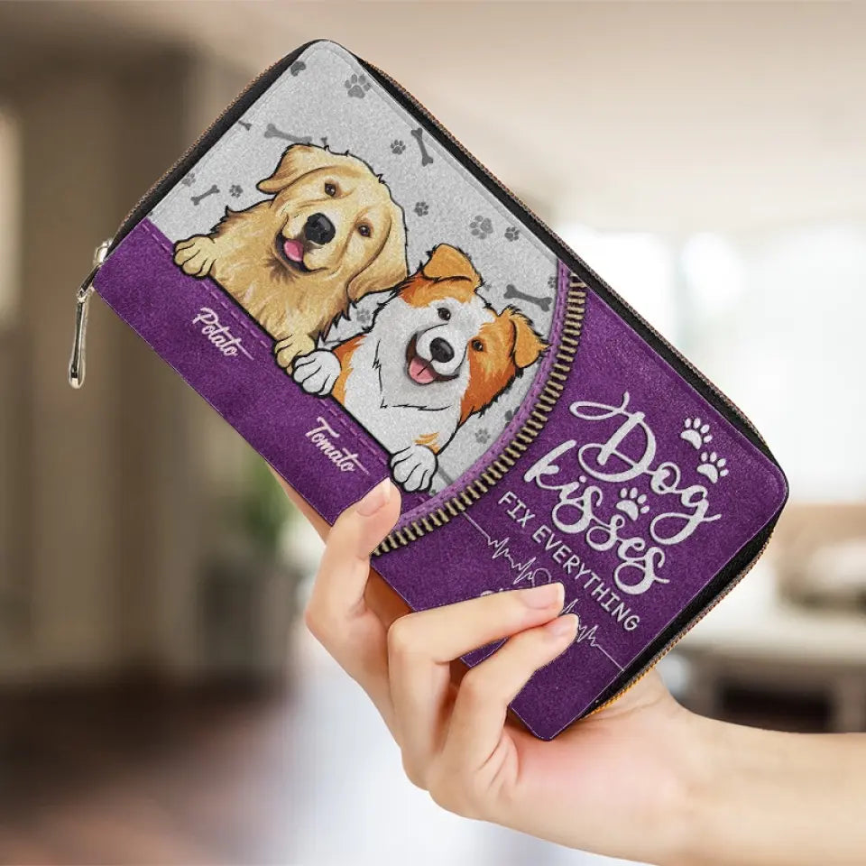 Bisous de chien : tout est possible ! Portefeuille long en cuir personnalisé pour chien et chat ! Cadeau pour les propriétaires et les amoureux des animaux.