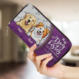 Bisous de chien : tout est possible ! Portefeuille long en cuir personnalisé pour chien et chat ! Cadeau pour les propriétaires et les amoureux des animaux.