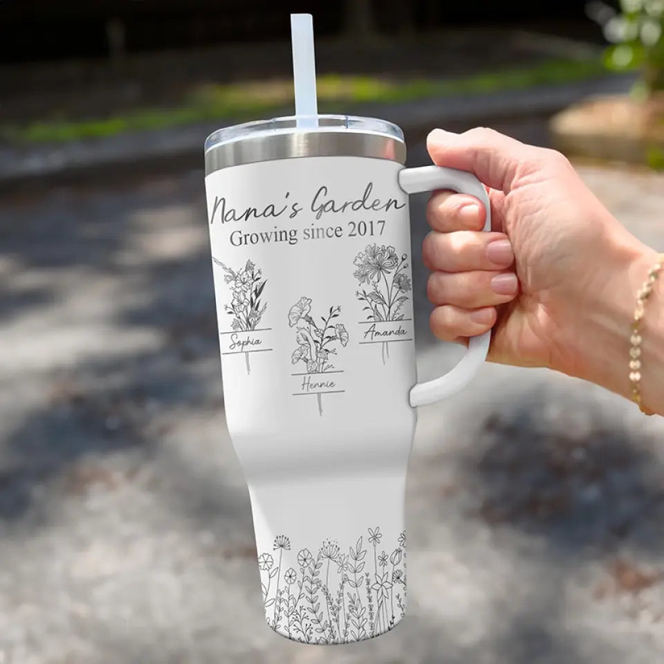 Ma mère est la douce fleur de l'amour - Gobelet personnalisé en acier inoxydable de 113 ml avec poignée - Cadeau pour la fête des mères, pour maman et grand-mère