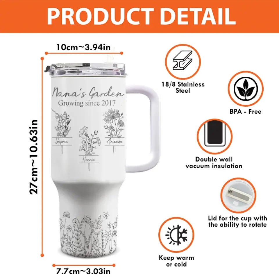 Ma mère est la douce fleur de l'amour - Gobelet personnalisé en acier inoxydable de 113 ml avec poignée - Cadeau pour la fête des mères, pour maman et grand-mère