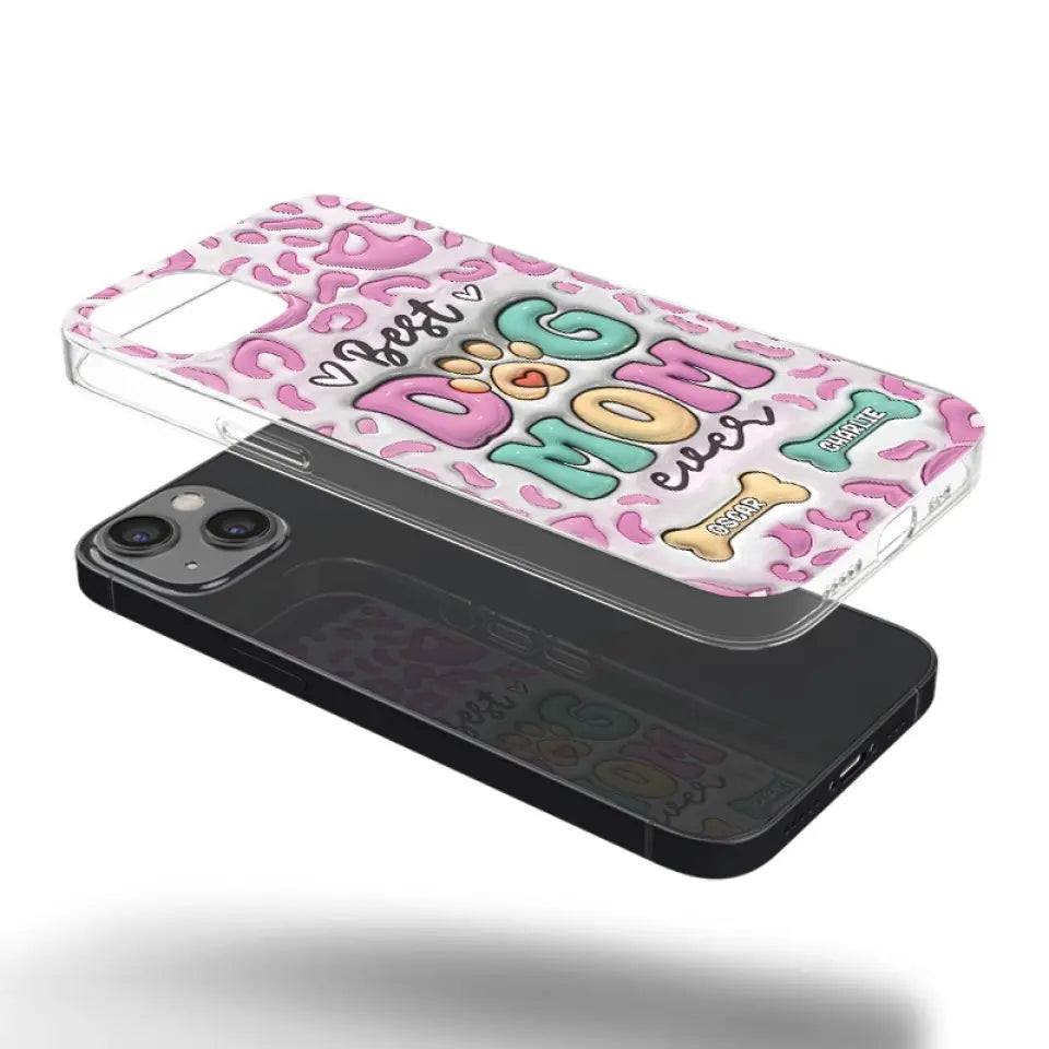 Meilleure maman de chien au monde - Coque de téléphone transparente personnalisée avec effet gonflable 3D - Cadeau pour propriétaires et amoureux des animaux