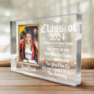 Photo personnalisée « Je suis si fier de toi, bonne remise de diplôme » - Plaque rectangulaire en acrylique personnalisée pour la famille - Cadeau pour les diplômés