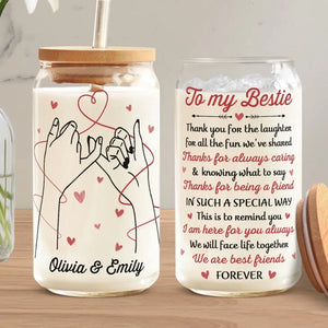 Merci pour les rires, pour tout le plaisir que nous avons partagé - Tasse en verre personnalisée Bestie, tasse à café glacé - Cadeau pour les meilleurs amis, BFF, sœurs