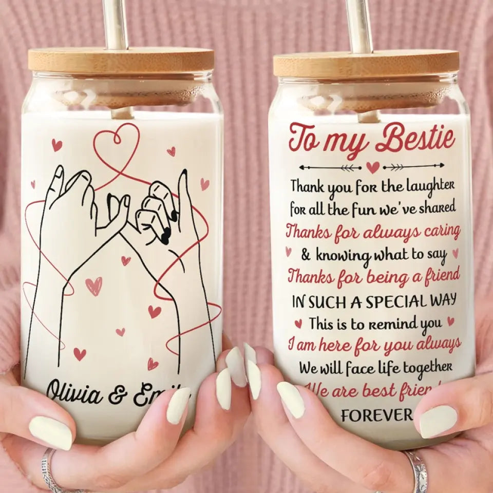 Merci pour les rires, pour tout le plaisir que nous avons partagé - Tasse en verre personnalisée Bestie, tasse à café glacé - Cadeau pour les meilleurs amis, BFF, sœurs