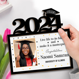Photo personnalisée Vivez pleinement votre vie - Plaque en bois personnalisée à 2 couches avec support - Cadeau de remise de diplôme pour frères et sœurs